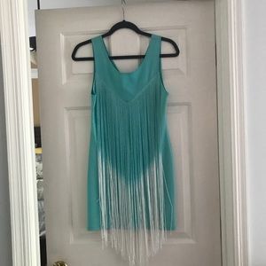 Teal fringe dress